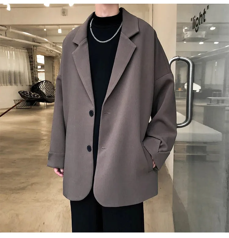 Wiaofellas  -  British-style Blazers Men Leisure Trendy Loose Suit Jackets Male Retro Daily Ins Streetwear All-match Simple Korean Suit-tops