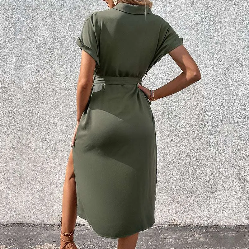 Women's Short Sleeved Mid-Length Shirt Dress